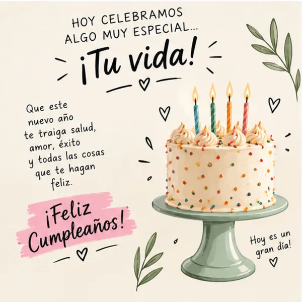 Felicitación de cumpleaños original y diferente con tarta y velas encendidas