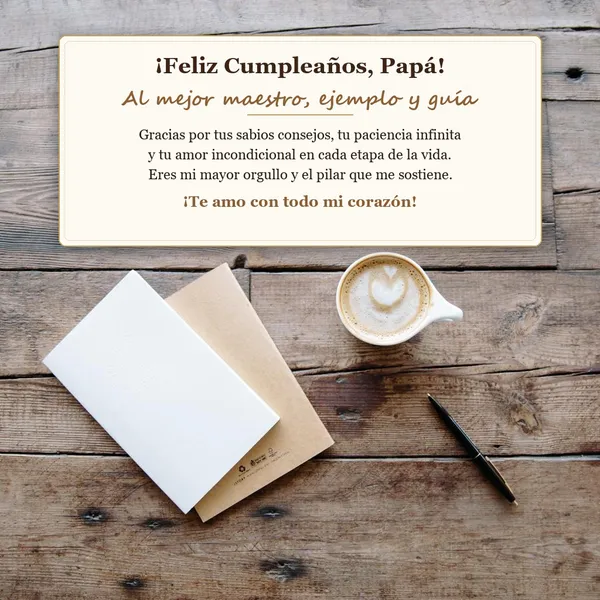 Carta de cumpleaños para mi querido papá con taza de café matutino