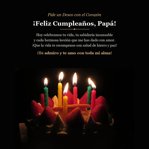 Felicitación de cumpleaños para mi papá del alma con tarta y velas