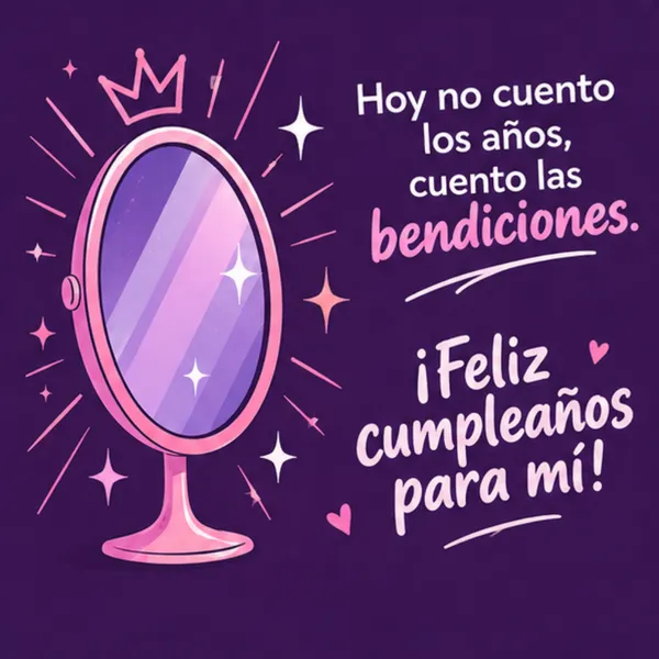 Tarjeta de cumpleaños para mí contando bendiciones frente al espejo