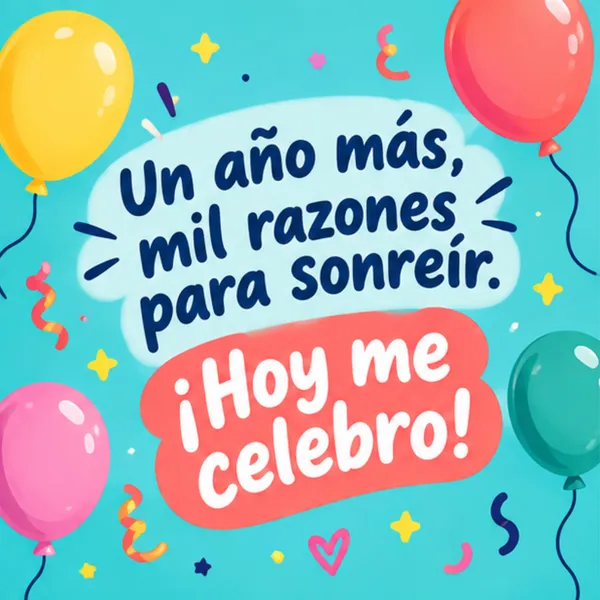 Carta de cumpleaños para mí celebrando un año más con globos de fiesta