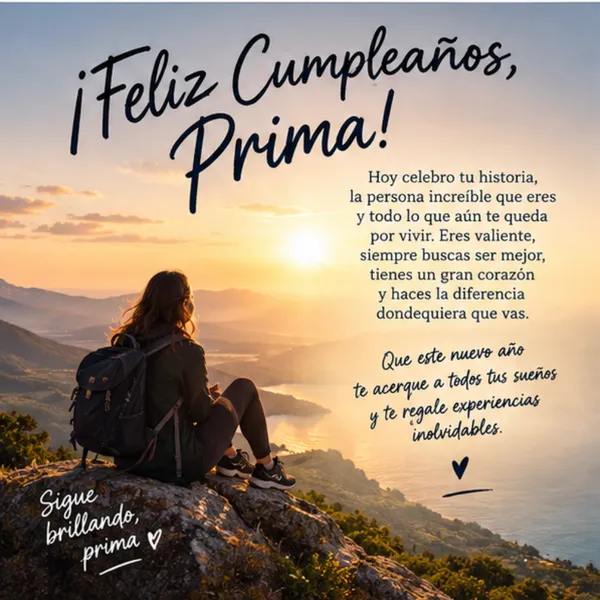 Tarjeta aventurera de cumpleaños para mi prima viajera