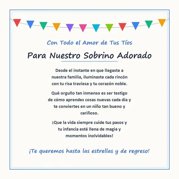 Tarjeta tierna de feliz cumpleaños para mi sobrino pequeño querido de sus tíos