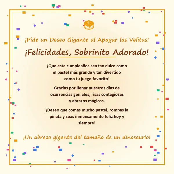 Carta y tarjeta de cumpleaños infantil para mi sobrino pequeño con tarta de fiesta