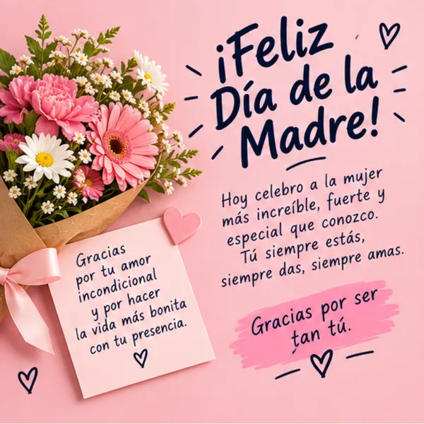 Tarjeta para el Día de la Madre mujer increíble y amor incondicional con flores