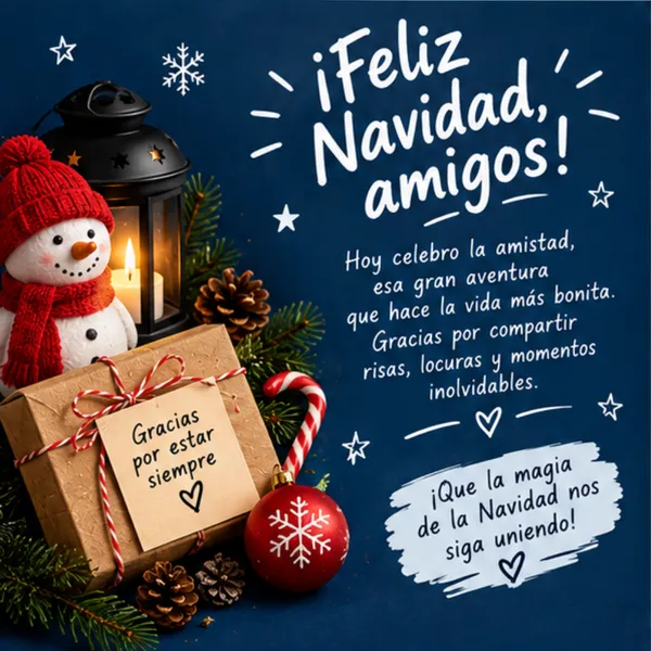 Tarjeta de Navidad para amigos risas y momentos inolvidables