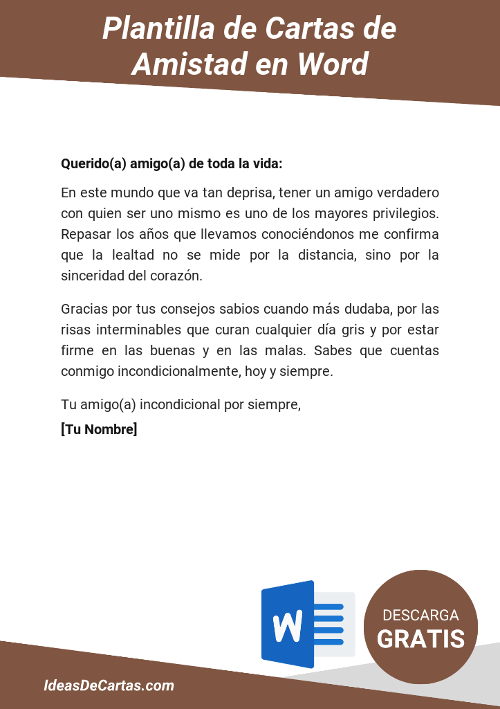 Plantilla de Cartas de Amistad para descargar y editar en Microsoft Word