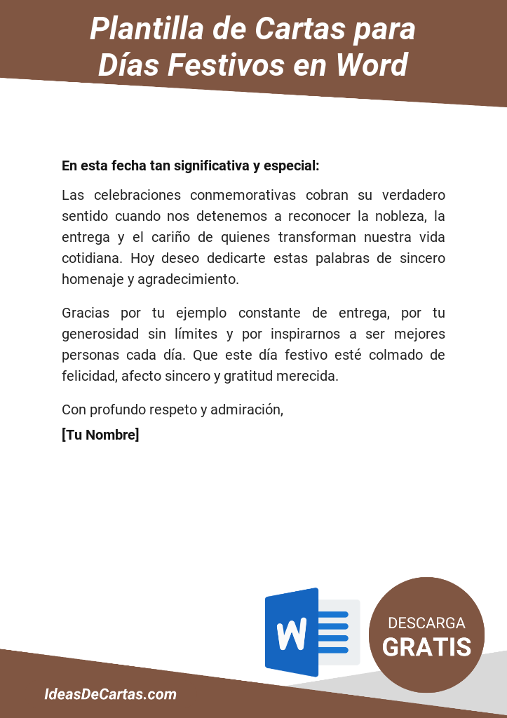Plantilla de Cartas para Días Festivos para descargar y editar en Microsoft Word